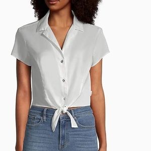 NWT Calvin Klein Jeans Cotton Tie-Front Button-Down Shirt - White